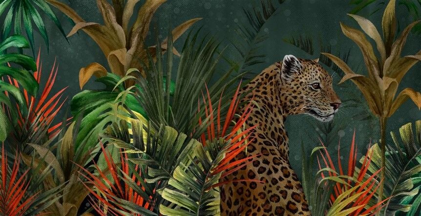 Tropikal Orman ve Leopar Desenli Duvar Posteri