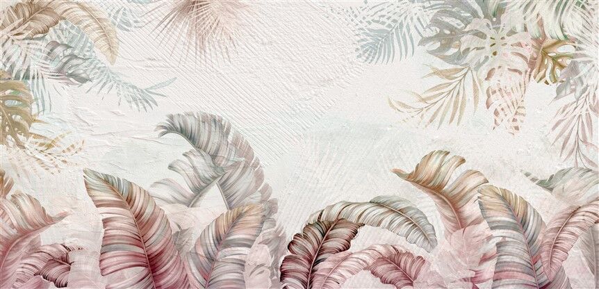Pastel Tonlarda Tropikal Yaprak Deseni Duvar Posteri
