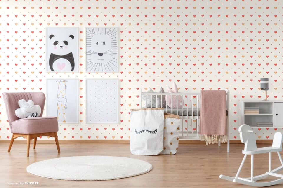 ADA KIDS 8905 Serisi - 1 Açık Sarı | Mini Kalp Şekilli Duvar Kağıdı