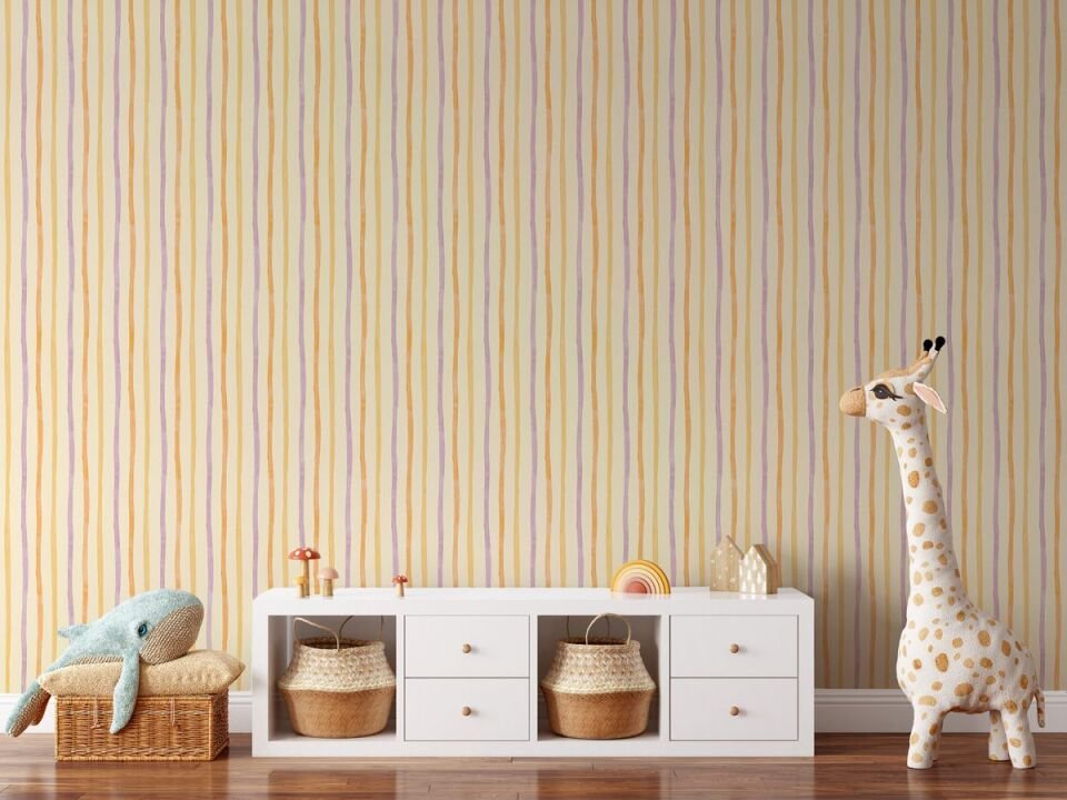 ADA KIDS 8906 Serisi - 2 Açık Turuncu Çok Renkli | Mini Kalp Şekilli Duvar Kağıdı