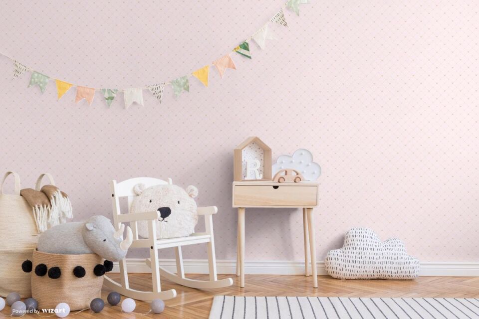 ADA KIDS 8911 Serisi - 2 Açık Pembe | Geometrik Mini Taç Detaylı Duvar Kağıdı