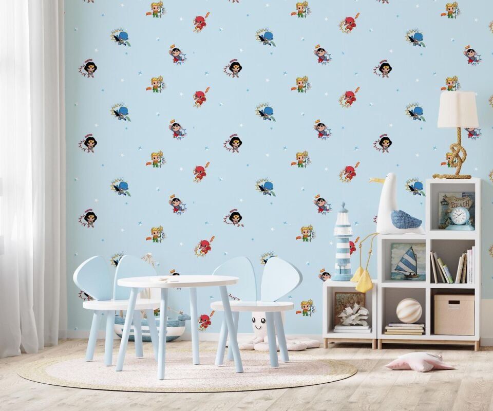 ADA KIDS 8912 Serisi - 1 Açık Mavi | Mini DC Karakterli Duvar Kağıdı