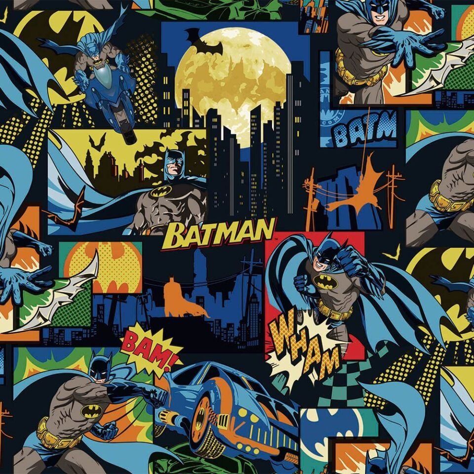 ADA KIDS 8917 Serisi - 1 Koyu Çok Renkli Mavi | Koyu Batman Figürlü Duvar Kağıdı