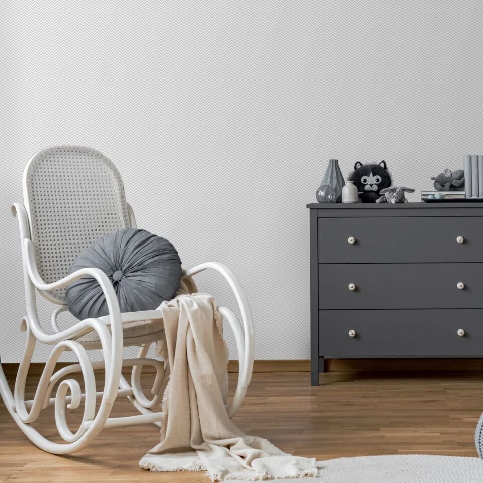 ADA KIDS 8919 Serisi - 1 Açık Gri | Pastel Renkli ve Zigzag Desenli Minimal Duvar Kağıdı