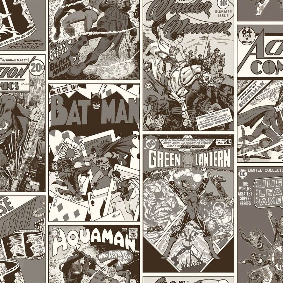 ADA KIDS 8922 Serisi - 2 Koyu Gri | DC Çizgi Film Karakterleri Duvar Kağıdı