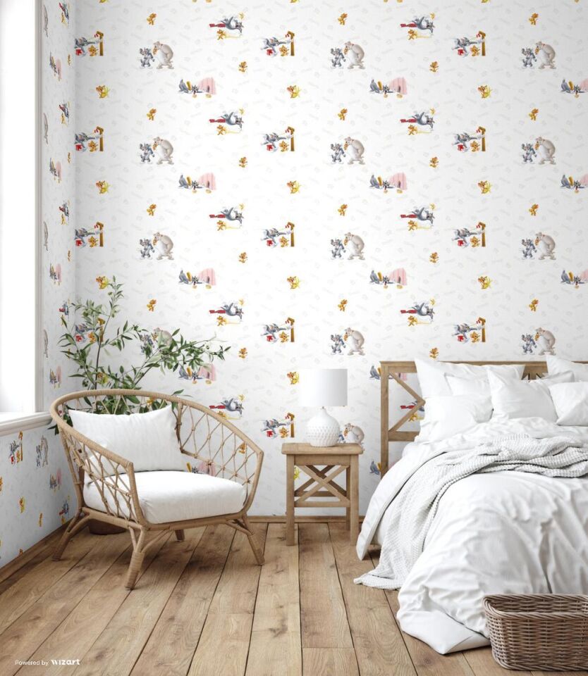ADA KIDS 8925 Serisi - 1 Açık Beyaz | Tom ve Jerry Karakterli Duvar Kağıdı
