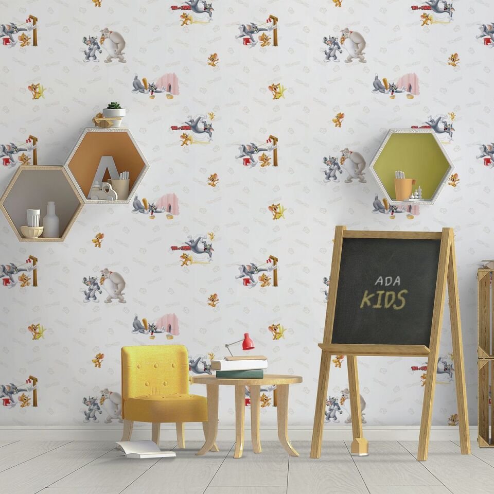 ADA KIDS 8925 Serisi - 1 Açık Beyaz | Tom ve Jerry Karakterli Duvar Kağıdı