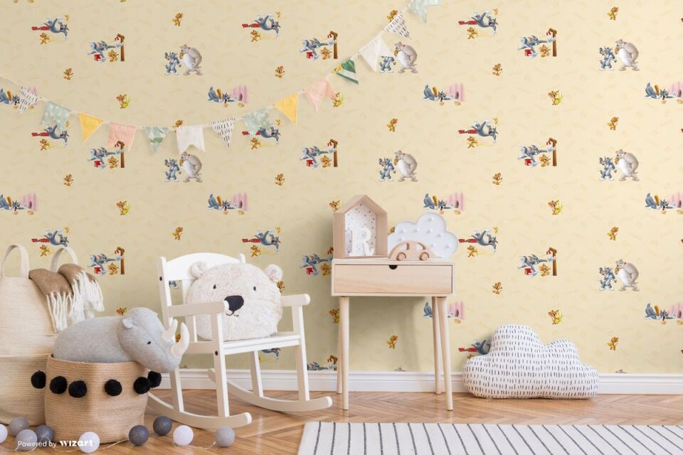 ADA KIDS 8925 Serisi - 2 Açık Bej | Tom ve Jerry Karakterli Duvar Kağıdı
