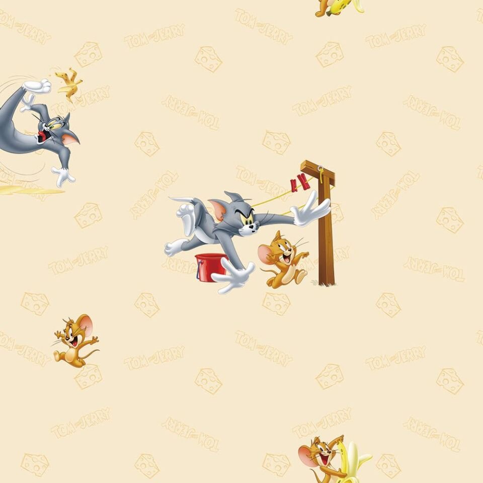 ADA KIDS 8925 Serisi - 2 Açık Bej | Tom ve Jerry Karakterli Duvar Kağıdı