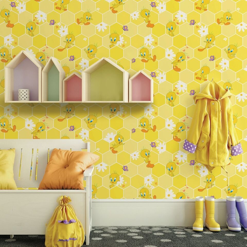 ADA KIDS 8929 Serisi - 1 Açık Sarı | Tweety Tasarımlı Duvar Kağıdı