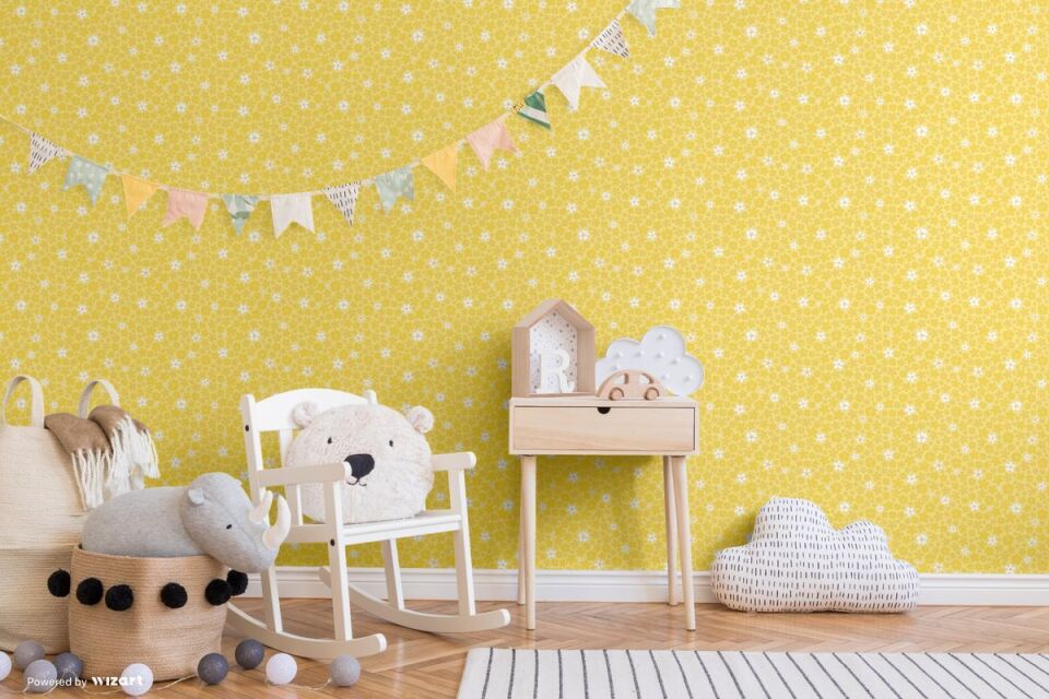 ADA KIDS 8930 Serisi - 1 Açık Sarı | Çiçek Tasarımlı Duvar Kağıdı