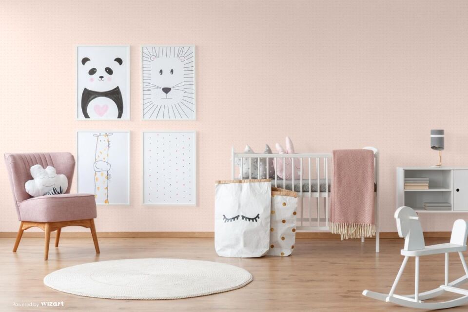 ADA KIDS 8933 Serisi - 2 Açık Pembe | Mini Kalp Desenli Duvar Kağıdı