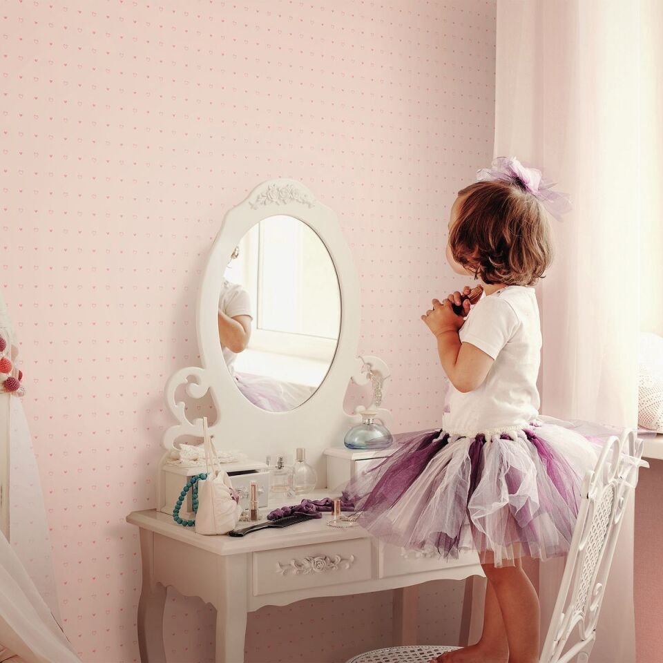 ADA KIDS 8933 Serisi - 2 Açık Pembe | Mini Kalp Desenli Duvar Kağıdı