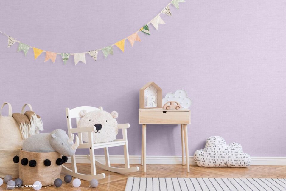 ADA KIDS 8942  Serisi - 3 Açık Mor | Keten Kumaş Dokulu Duvar Kağıdı