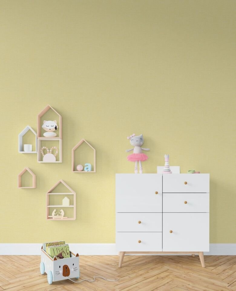 ADA KIDS 8942  Serisi - 4 Açık Sarı | Keten Kumaş Dokulu Duvar Kağıdı