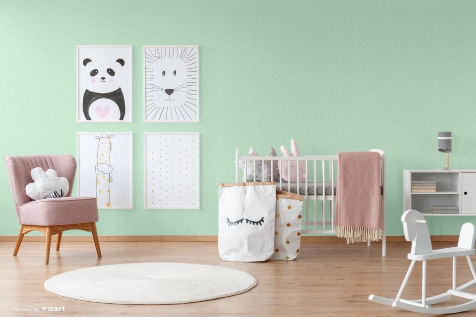 ADA KIDS 8943  Serisi - 1 Açık Yeşil | Keten Kumaş Dokulu Duvar Kağıdı
