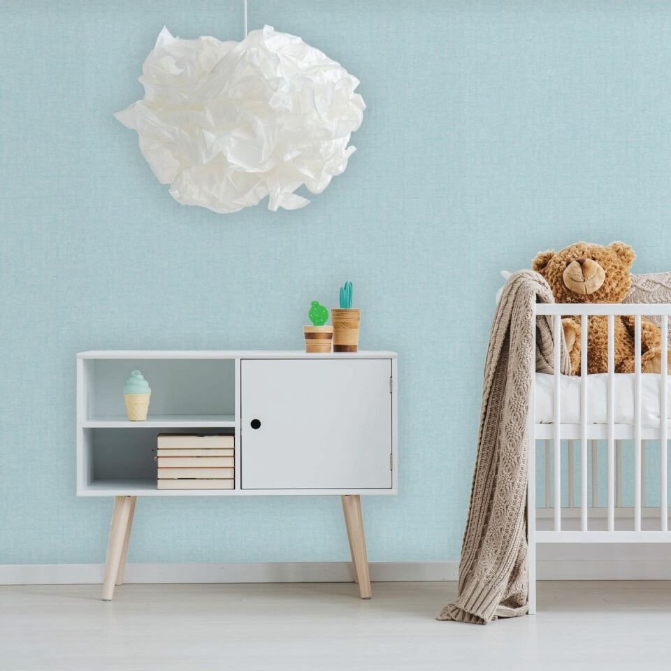 ADA KIDS 8943  Serisi - 2 Açık Mavi | Keten Kumaş Dokulu Duvar Kağıdı