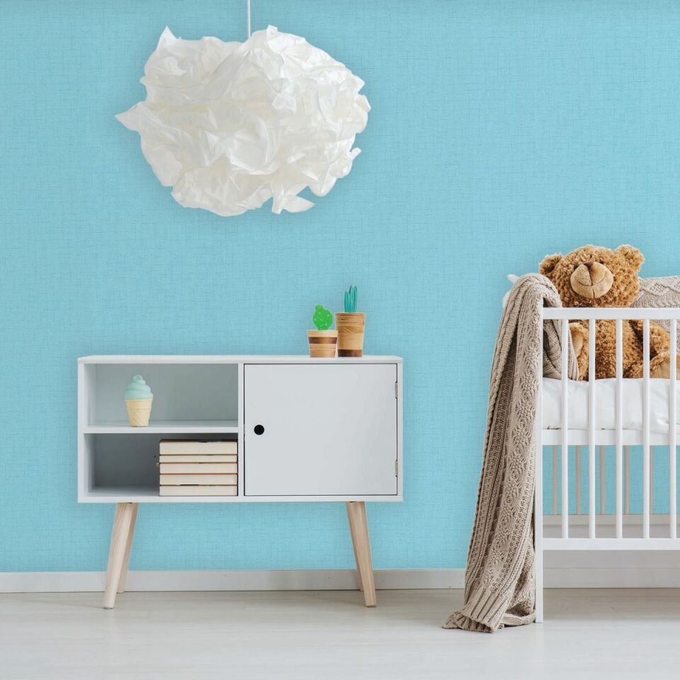 ADA KIDS 8943  Serisi - 4 Açık Mavi | Keten Kumaş Dokulu Duvar Kağıdı