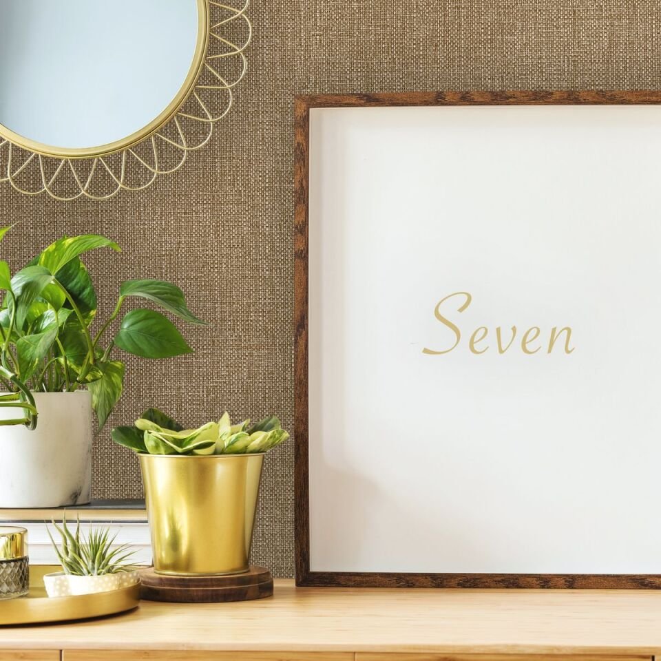 SEVEN 7801 Serisi - 6 Kahverengi | Kaba Keten Kumaş Dokusu Duvar Kağıdı