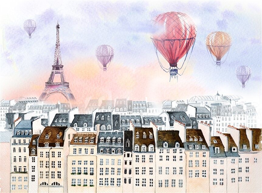 Paris ve Balonlar - Romantik Şehir Manzarası Duvar Posteri