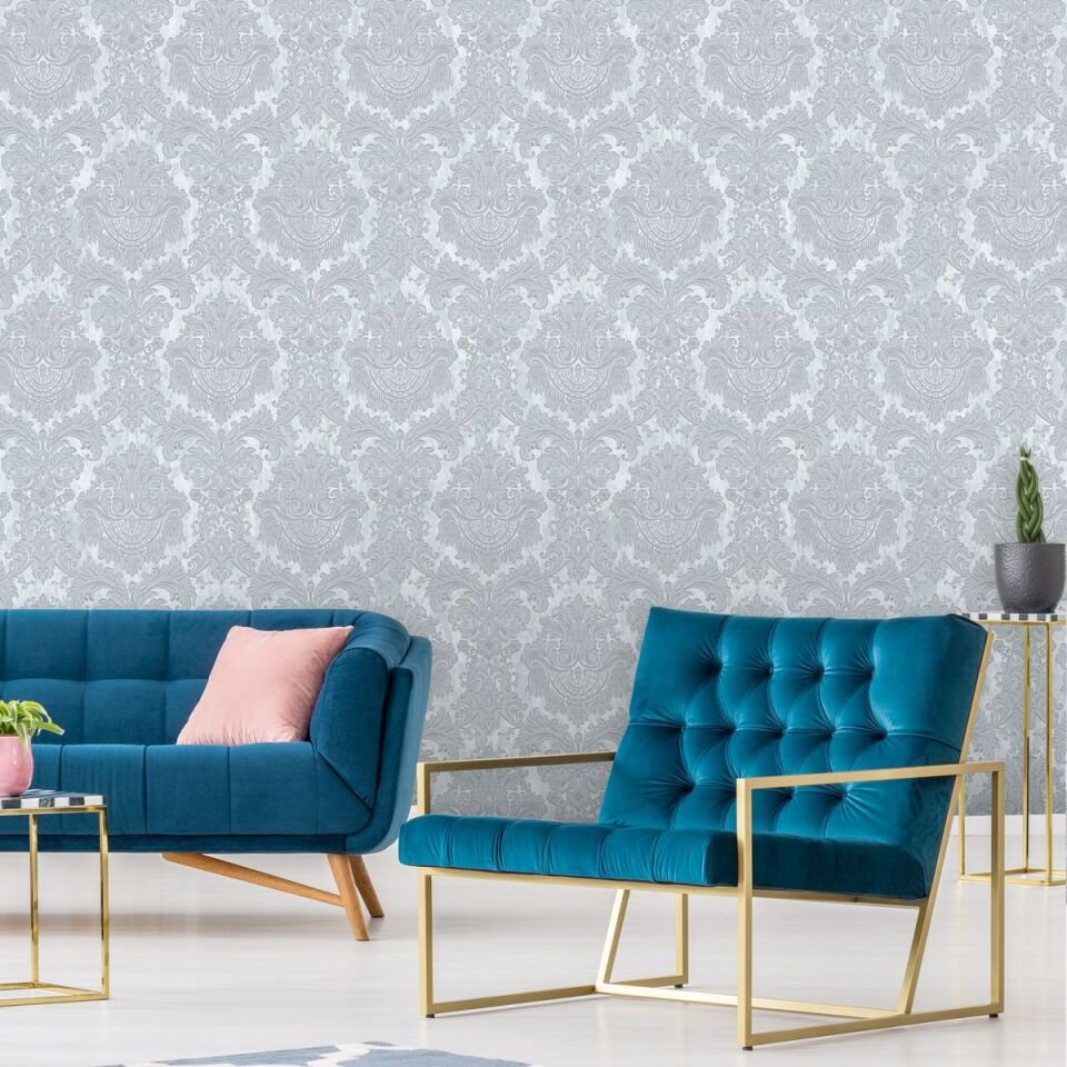 SEVEN 7807 Serisi - 2 Mavi | Zengin Barok Damask Desenli Duvar Kağıdı