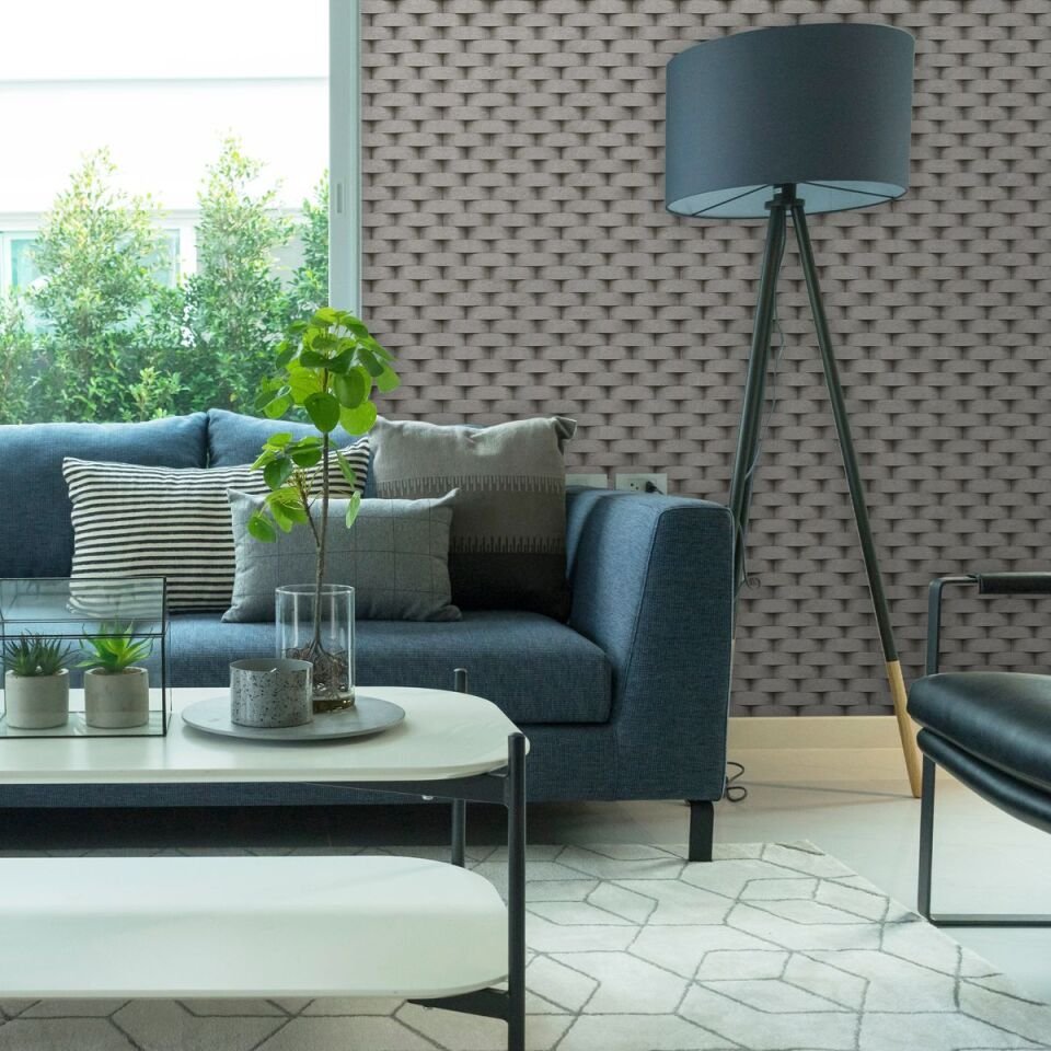SEVEN 7814 Serisi - 2 Gri | 3D Yuvarlak Tuğla Duvar Desenli Duvar Kağıdı